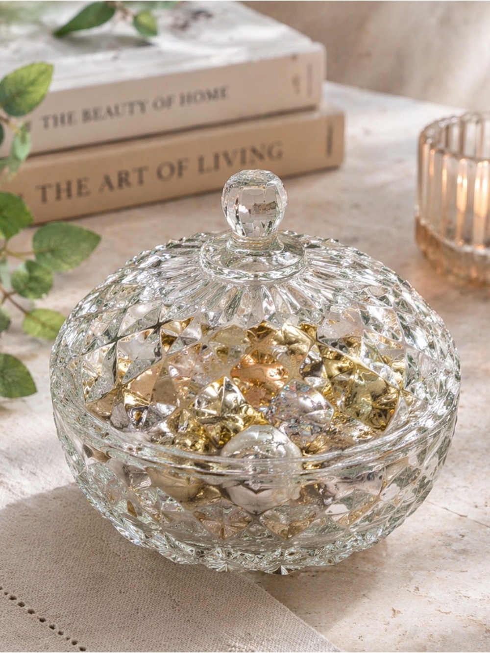 Vintage Pressed Glass Candy Dish Diamond Cut Starburst Trinket Bowl Clear Glass